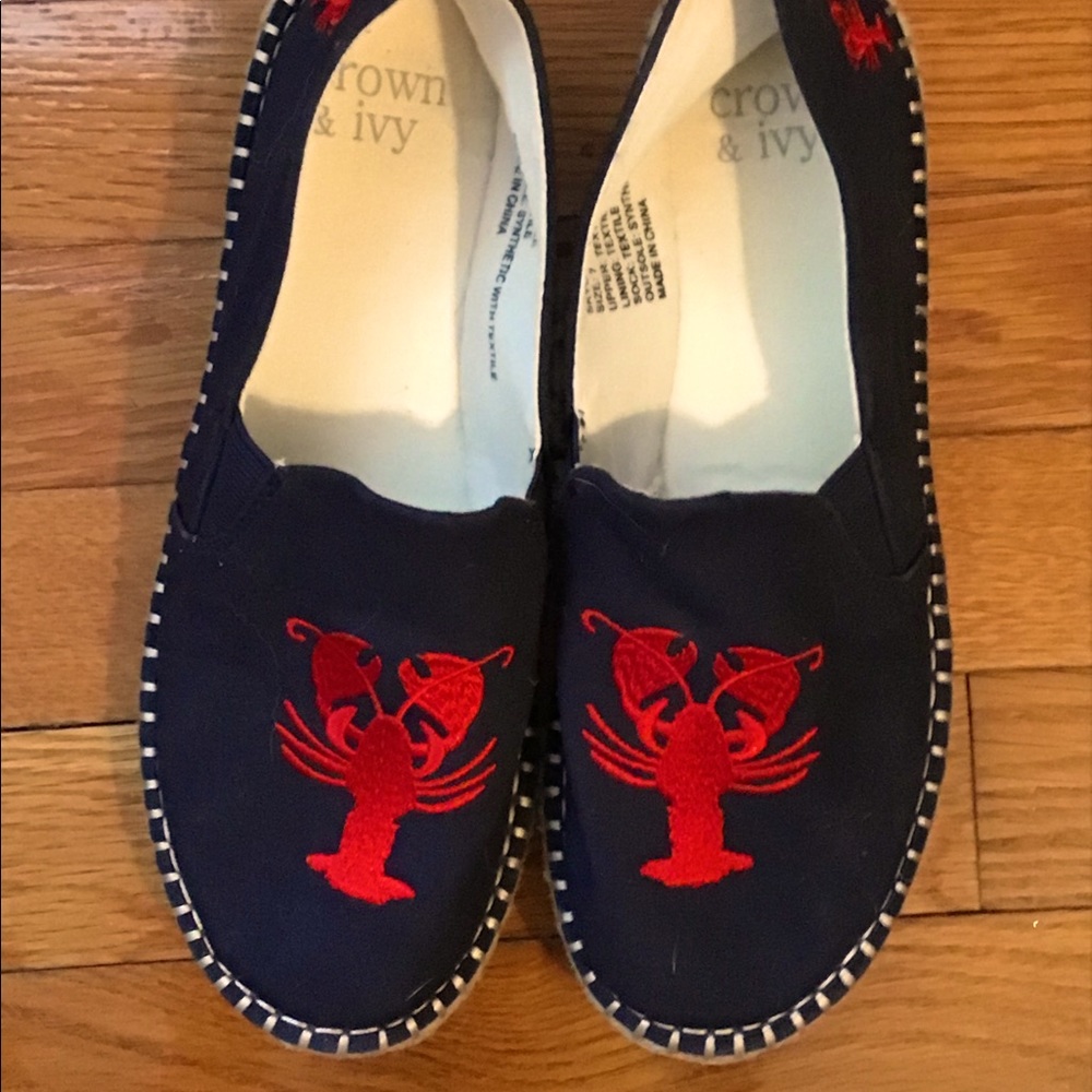 Cute Lobster Espadrilles. Size 7. Navy and Red.